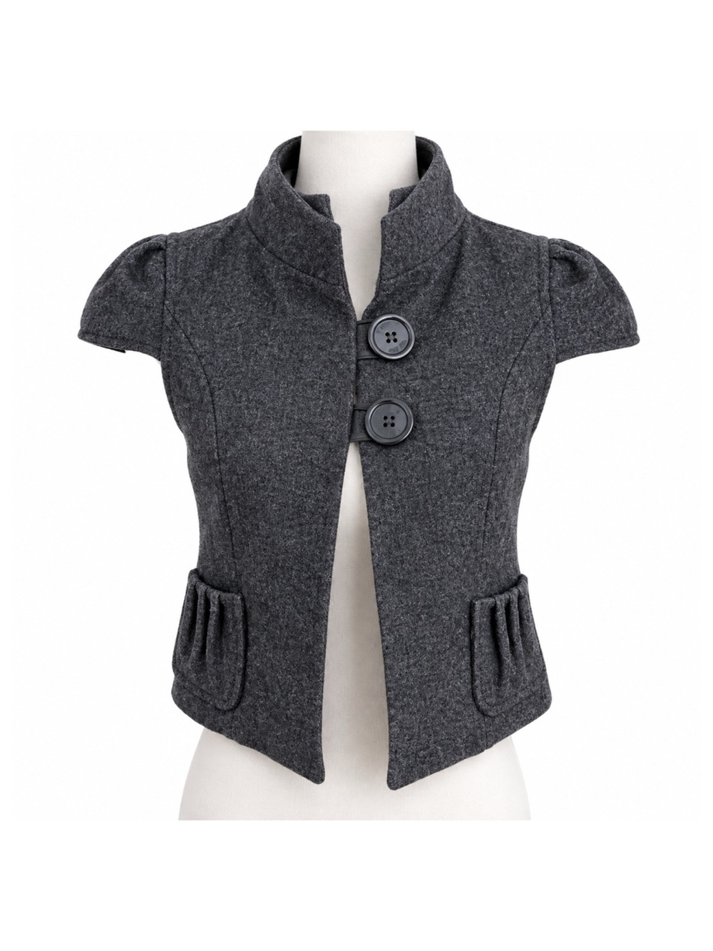 Carmin Women’s Wool Cropped Vest XS Y2K Cap Sleeve High Neck Made in Brazil